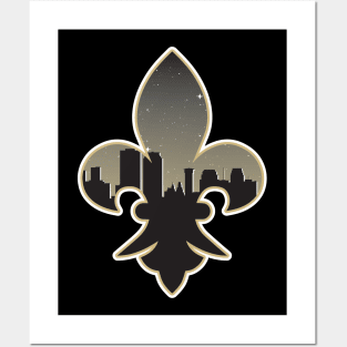 New Orleans Saints Fluer De Lis City Skyline Posters and Art